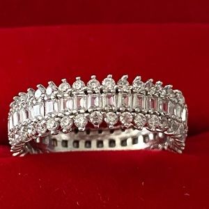 14k white gold over 925 synthetic Diamond eternity baguette band
